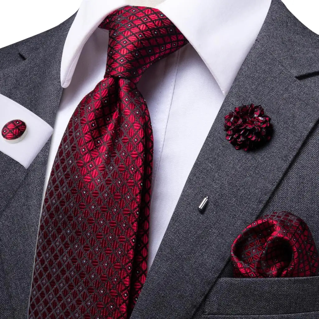 25 Colors Neck Ties Men Luxury Wide Silk Wedding Tie Pocket Square Qme N-0704-XH-0056