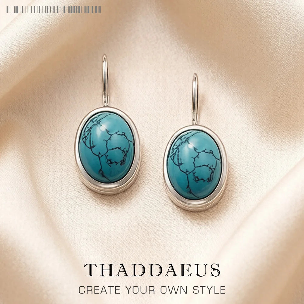 Oval Drop Earrings 925 Sterling Silver,Europe Style Gram Fine Jewerly For Women Gift Qme Blue