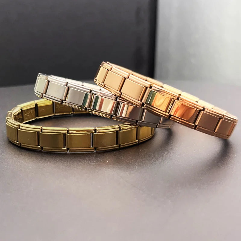 Italian Charm Stainless Steel Bracelets For Women Men 9mm Width Elastic DIY Modular Bracelet Jewelry Gift Black Gold Bracelets Qme