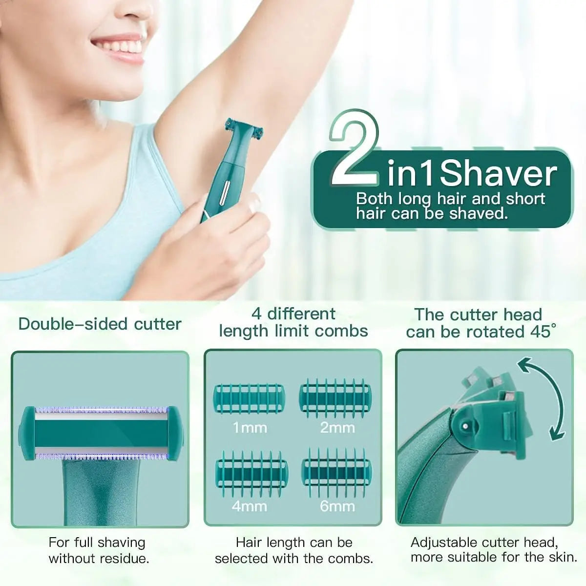 4 in 1 Womens Electric Razor, Hair Removal for Eyebrow Face Nose Legs Underarms and Bikini Line,Wet and Dry Qme