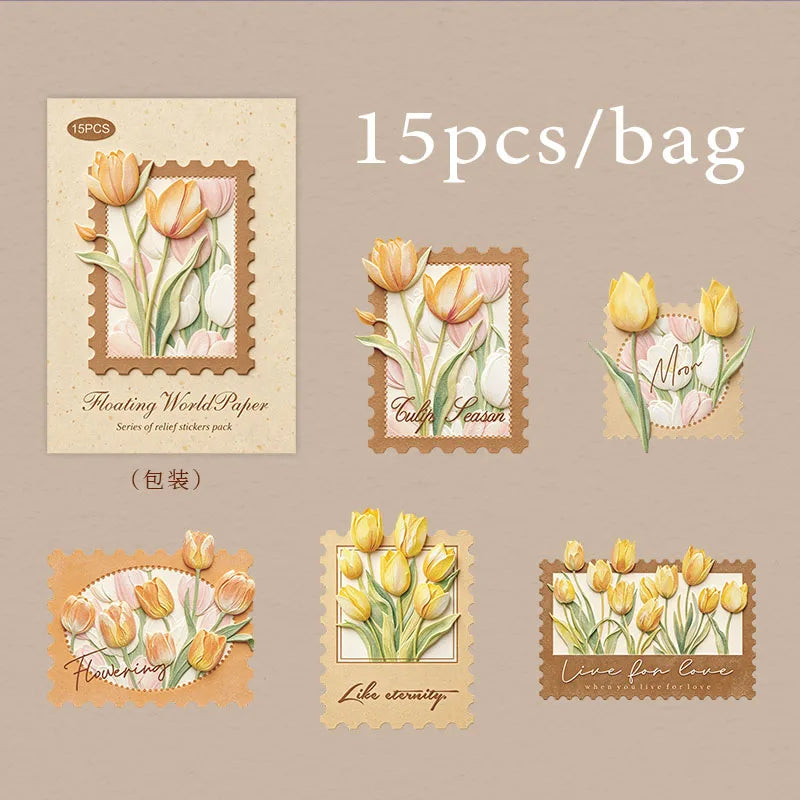 European Vintage Stamp & Floral Border Stickers, Junk Journal Collage Decorative Decals, Ideal Holiday & Birthday Gifts Qme D