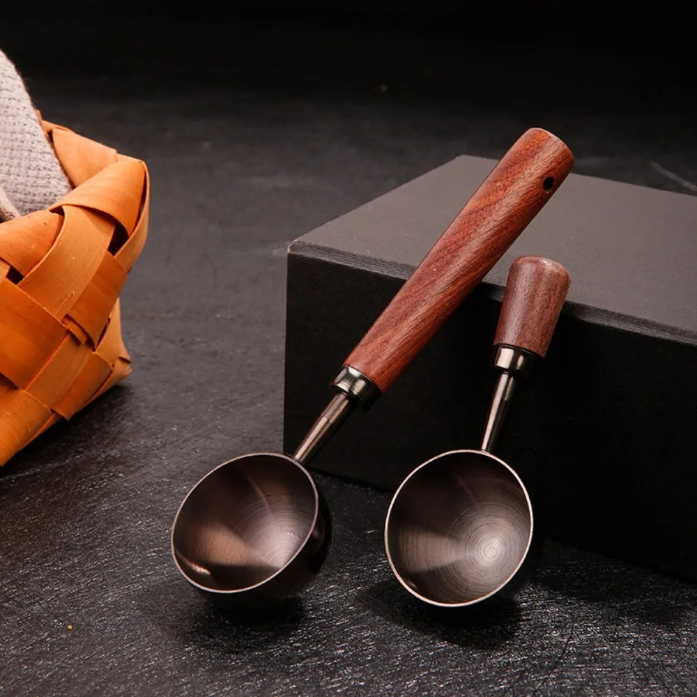 Walnut Wood Coffee Scoop Stainless Steel Long Handle Measuring Spoon Qme