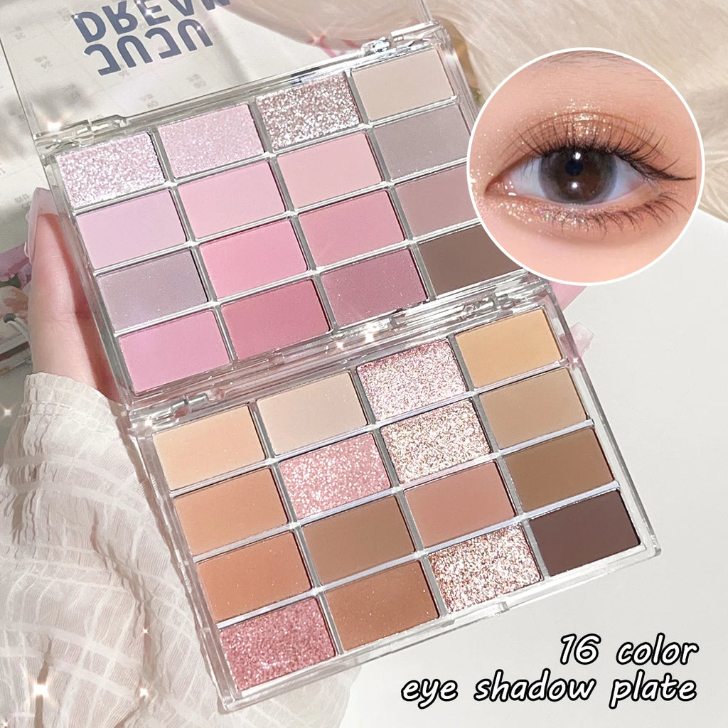 16-Color Eyeshadow Palette Matte Shimmer Nude Earth Tones Silky Qme