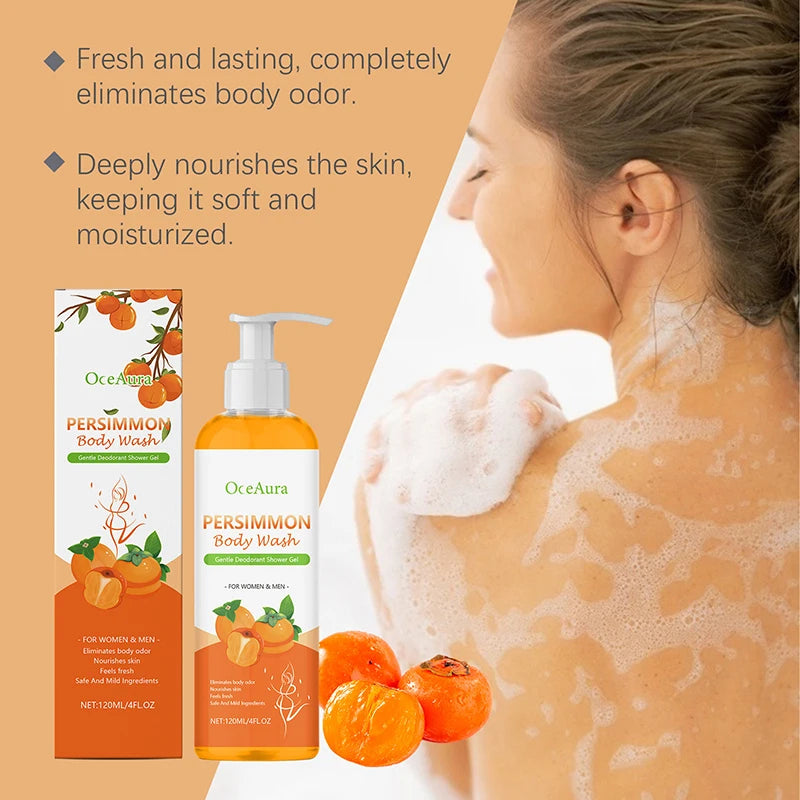 Natural Persimmon Extract Shower Gel Gentle Cleansing Nourishing Body Qme