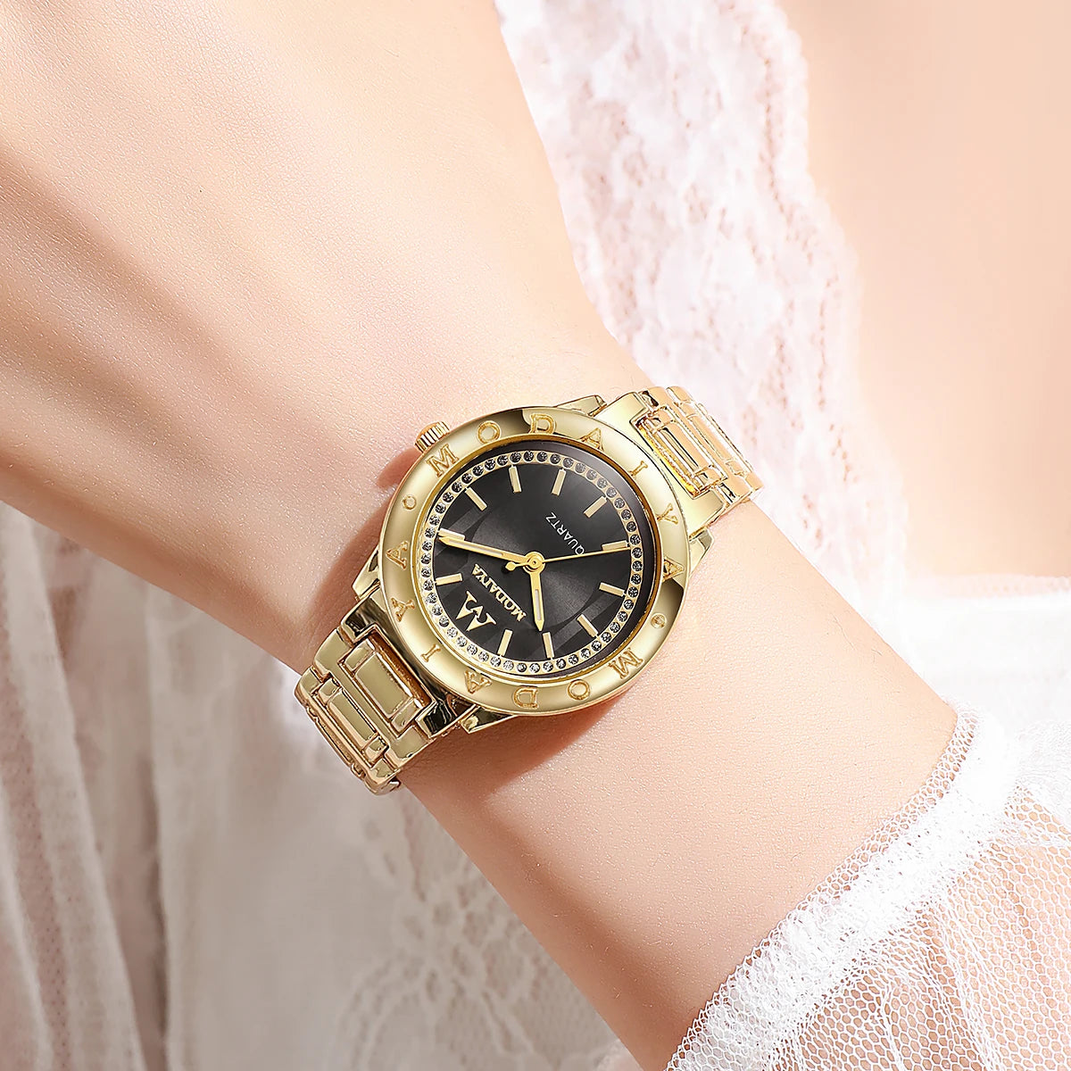 Luxo strass relógios femininos moda pulseira de aço inoxidável relógio de pulso para senhoras reloj mujer Qme 3