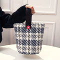 1 Fashionable Plaid Canvas Bag Casual Thickened Storage Hand-held Qme DEEP BLUE