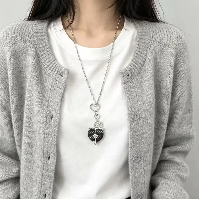 1PcsY2K White Polka Dot Star Necklace With Glitter Treble Clef Charm Grunge Egirl Layered Chain Jewelry Qme A1