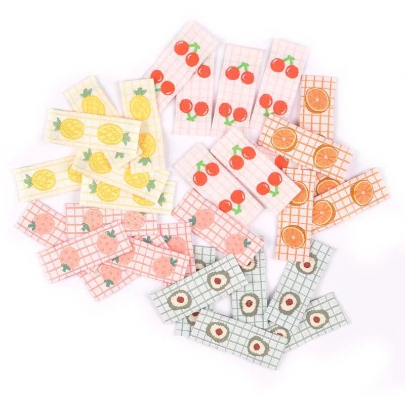 50Pcs Fruits Embroidery Cherry/Avocado Labels For Sewing Accessories Washable Care Bags Clothes Handmade Crafts Garment Tags Qme mix