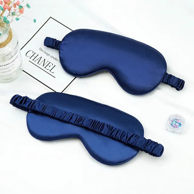 Eye Patch Soft Silk Sleep Mask Eye Masks Coversfor Sleep 100% Blackout Zero Eye Pressure Blindfold with Adjustable Strap Mask Qme Dark Blue