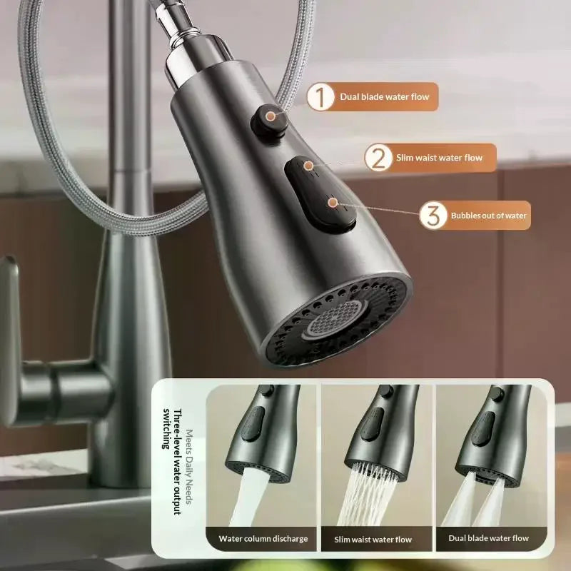 Kitchen Pull Out Faucet Sprayer Nozzle 3 Modes ABS Water Saving Bathroom Basin Sink Shower Spray Head For 1/2" Connection Qme