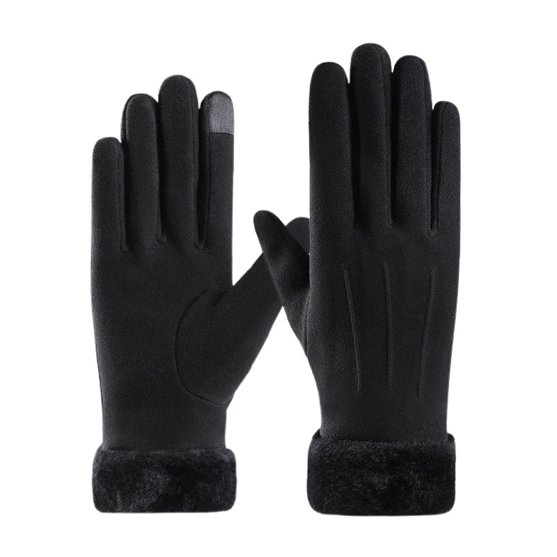 Autumn Winter Warm Suede Gloves Velvet Thickened Plush Decor Cuff Qme A2