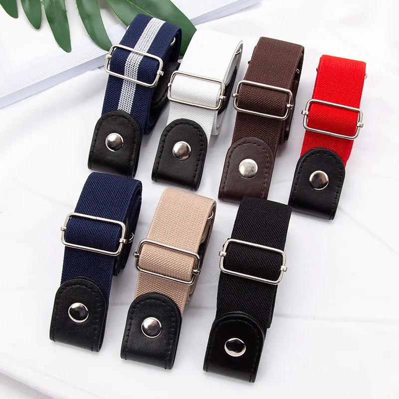 New Adjustable Belts for Women Buckle-Free Waist Jeans Pants No Buckle Stretch Elastic Waist Men Canvas Belt Lazy Invisible Belt Qme