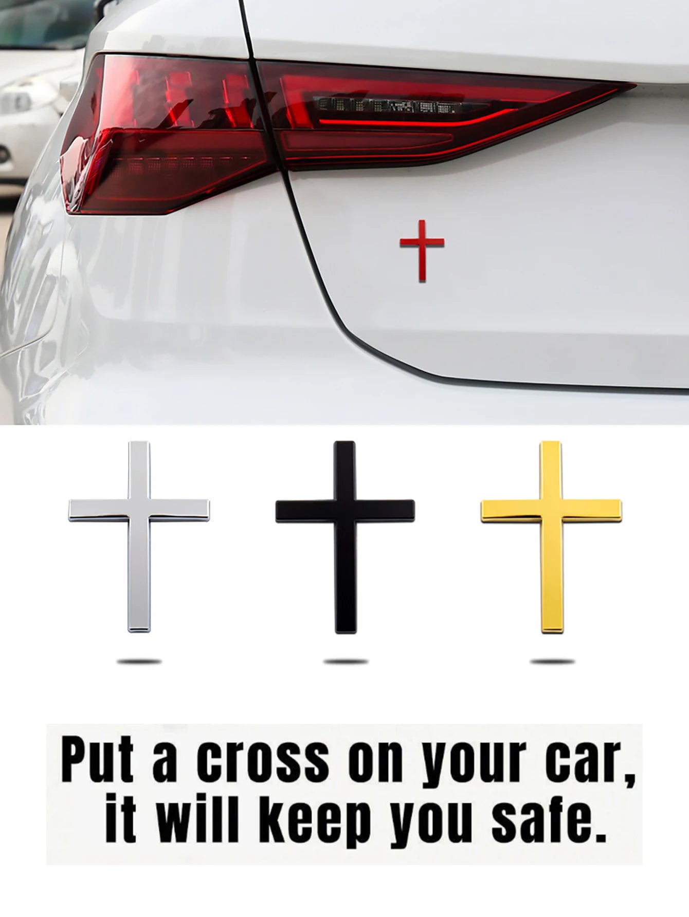 Metal Cross Car Bumper Sticker Rear Decor Scratch Protection Cover Qme