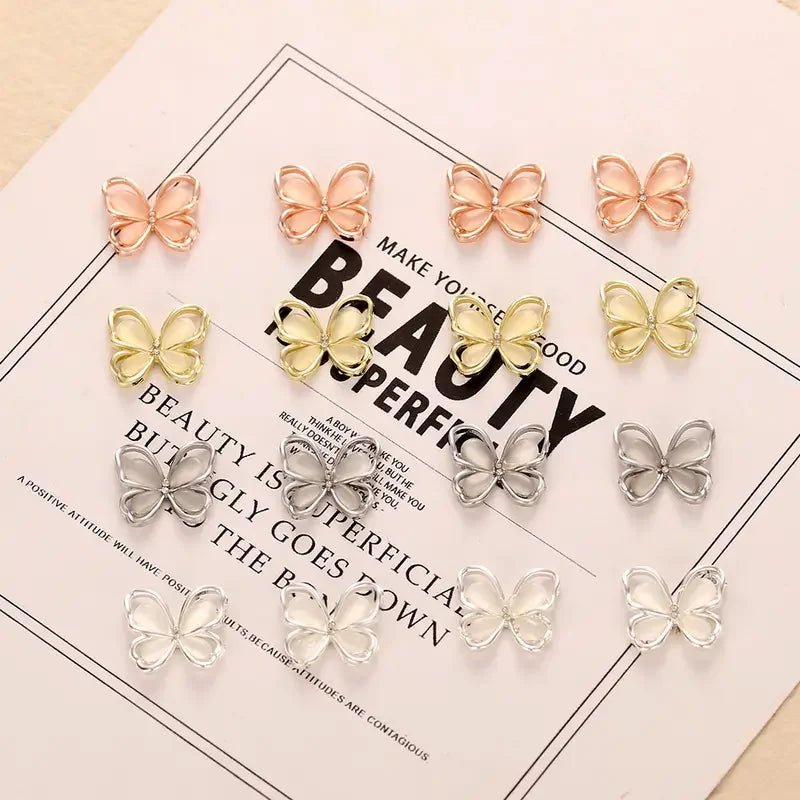 3D Hollow Alloy Rhinestone Butterfly Nail Art Jewelry Luxury Glitter Qme