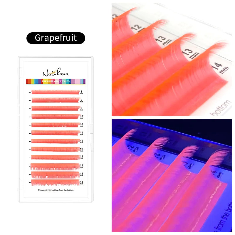 NATUHANAFashion UV Eyelashes Crystal Colorful Individual False Lash Qme Grapefruit LU 0.07mm|8-14 Mixed