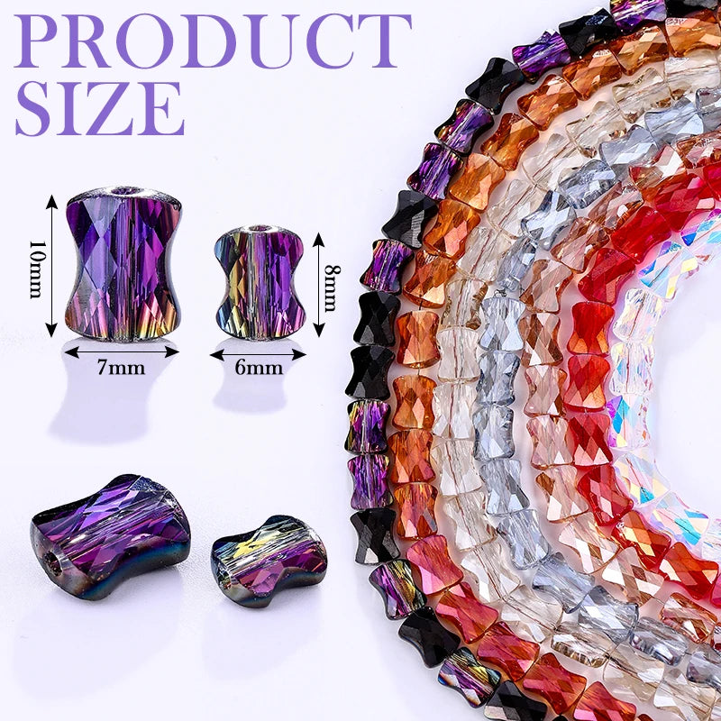 Bamboo Glass Beads AB Color Faceted Flat Curved Waist Column Crystal Loose Spacer Bead for DIY Crafts Earring Bracelet Jewelry Qme