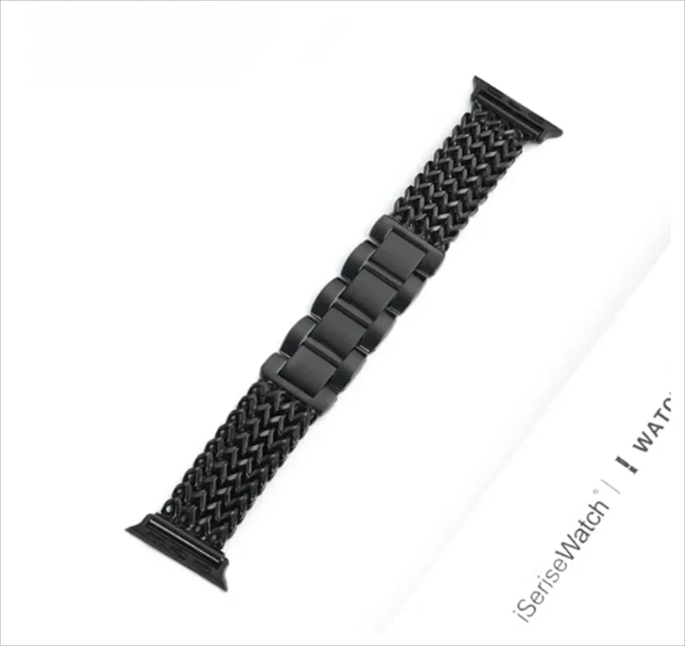 Luxury Stainless Steel Band For Apple Watch 9 8 7 6 SE 5 3 45/44/42/41mm Metal Braided Bracelet Correa iWatch Ultra 49mm 40 38mm Qme Black 38mm 40mm 41mm