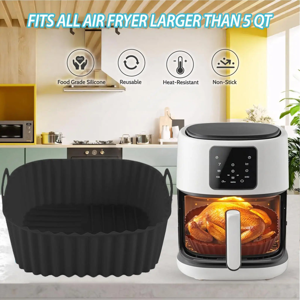 Silicone Basket for Air Fryer Square Air Fryer Oven Plate Non-stick Baking Tray Kitchen Cookware for Pizza Roasting Apartment Qme