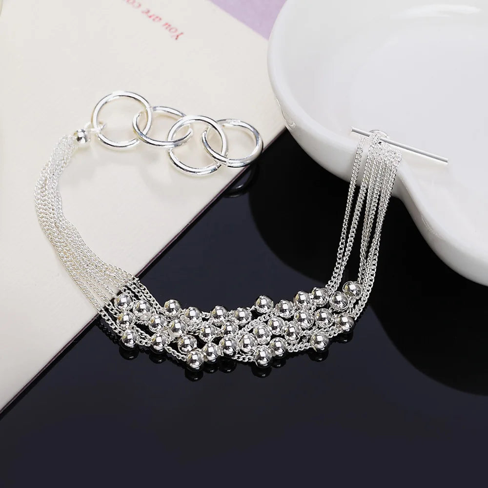 925 Sterling Silver Smooth Beads Chain Bracelet for Women Charm Fashion Party Wedding Engagement Jewelry Qme