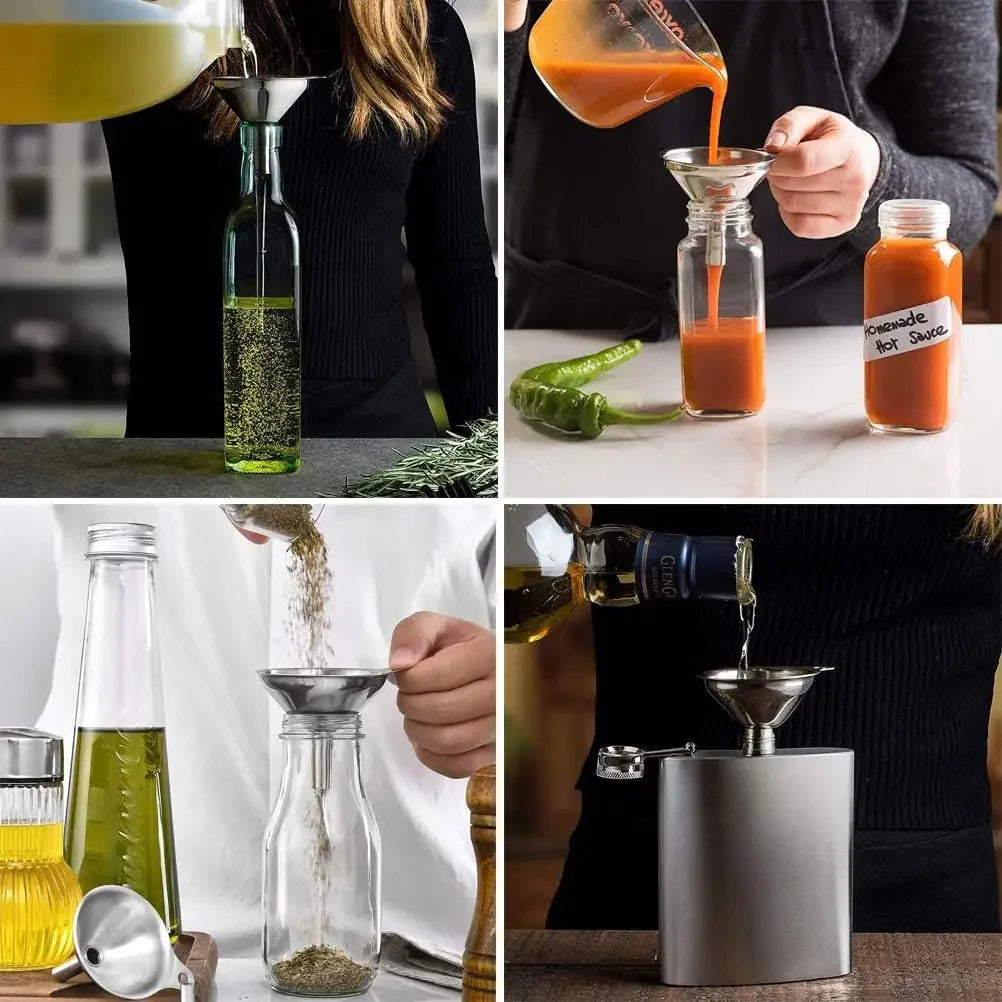 Stainless Steel Funnels Kitchen Food Grade Metal Filling Bottles Qme