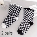Fashion Harajuku Trends Checkerboard Socks,Black & White Geometric Checkered Socks, Hip Hop Cotton Print Skateboard Sock,Novelty Qme 2 Pairs One Size