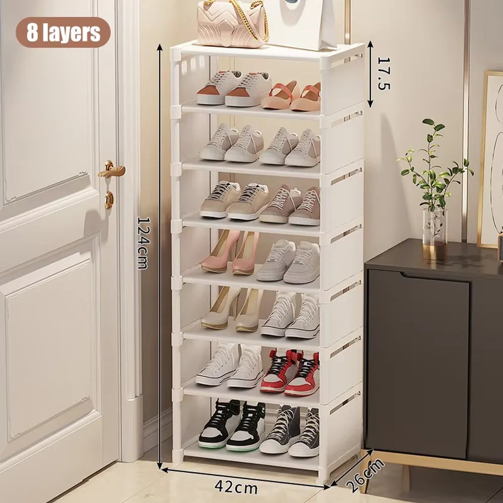 Simple Space Saving Shoe Rack Multi-Layer Shoe Shelf for Entryway & Dorm Room Home Storage Organizer for Slippers & Shoes Qme White 8 layers widen