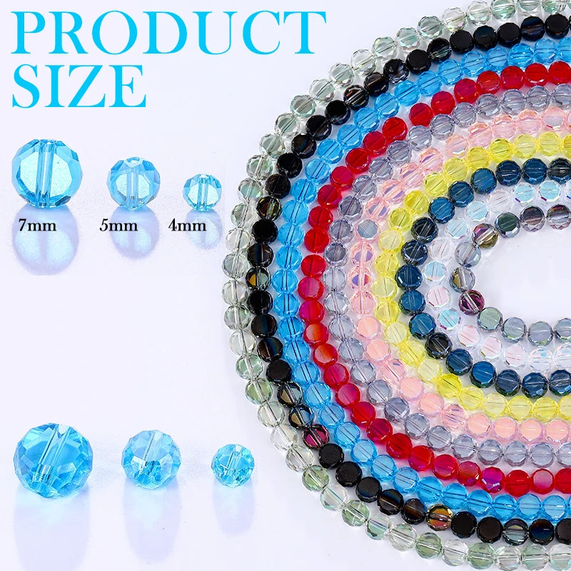 Flat Round Glass Beads Transparent Faceted Glass Spacers Colorful Coin Beads Crystal Loose Beads for Jewelry Making DIY Bracelet Qme
