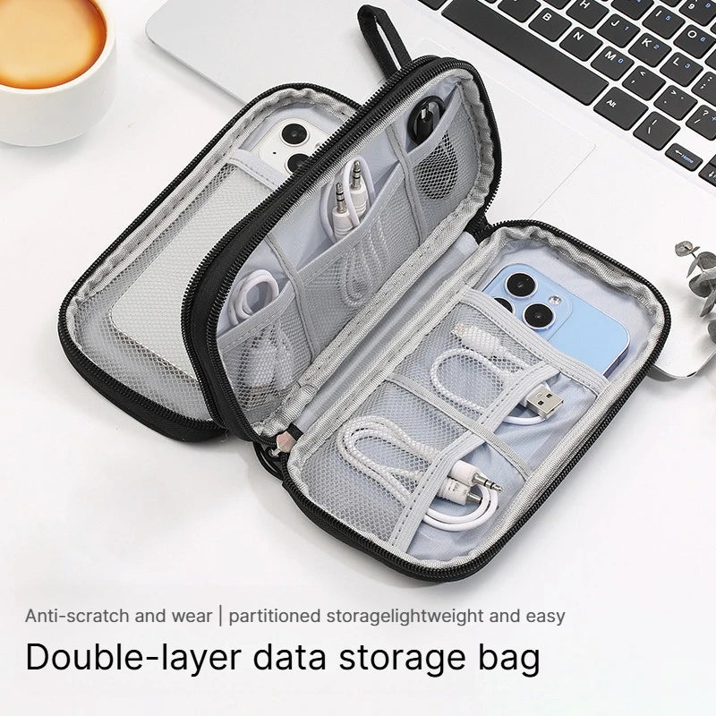 A Portable travel digital storage bag USB cable organizer headphone charger box gray/black/pink/blue neat and convenient Qme