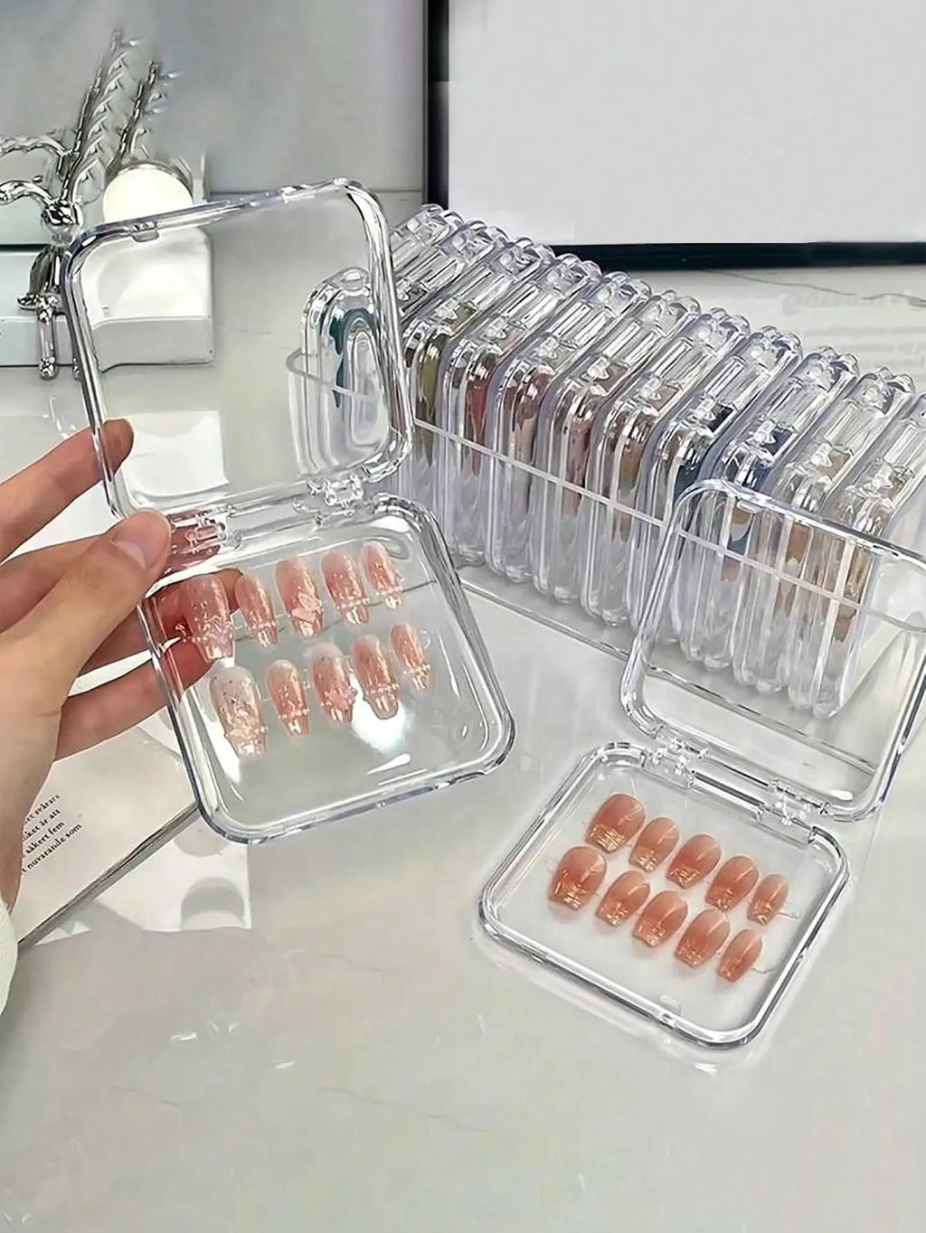 1 5 10 Transparent Nail Art Storage Box Fake Nails Organizer Press-on Qme 20pcs