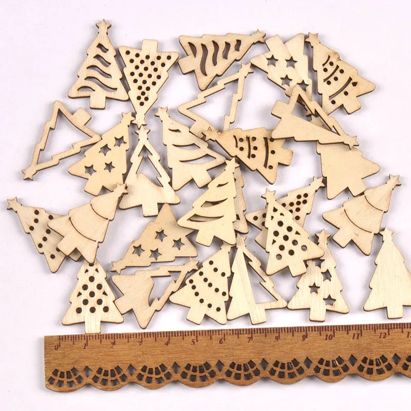 50pcs 35x23mm Mixed Natural Wooden Slices Christmas Tree For DIY Scrapbook Crafts Handmade Supplies Party Xmas Arts Decor c4120 Qme mixed 50pcs
