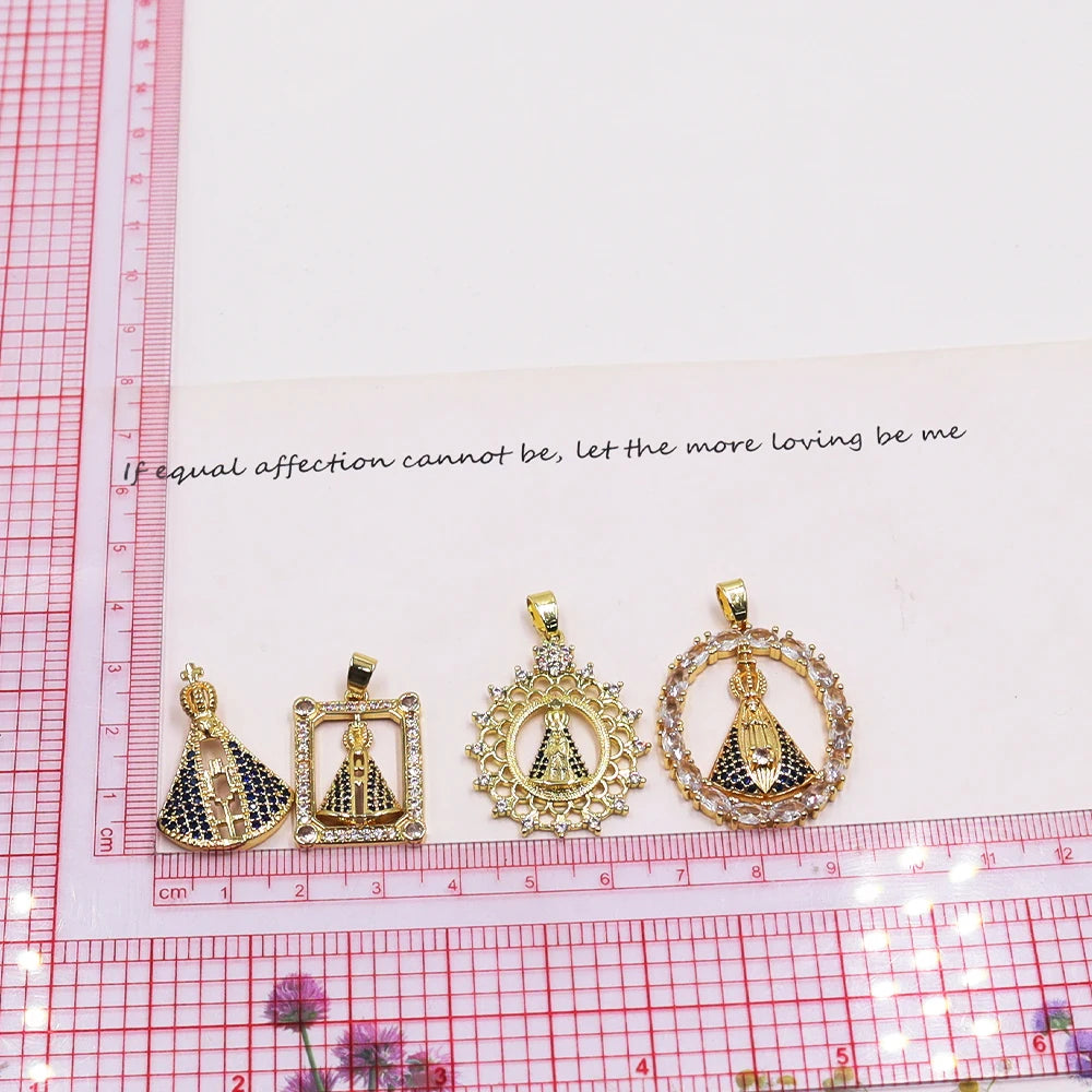Original Design Round Our Lady Of Aparecida Pendant Necklace Virgin Mary Chain Catholic Brazilian Party Jewelry Gifts Wholesale Qme