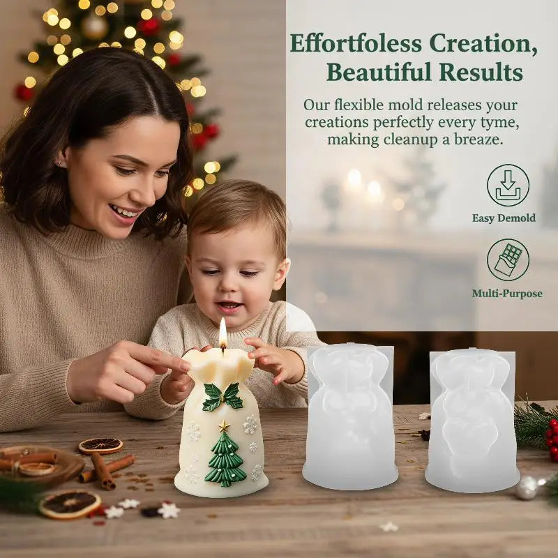 Reusable Santa Sack Silicone Mold, Easy Release Design For DIY Candle Hanging Decor, Xmas Festival & Home Art Craft Tools Qme