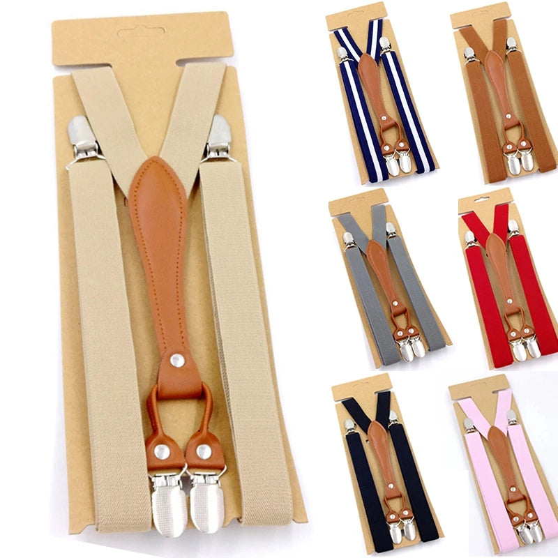 New Fashion Suspenders Men Women Adult Leather Trimmed End Y Back Adjustable Elastic Trouser Braces Strap Belt Wedding Party Qme