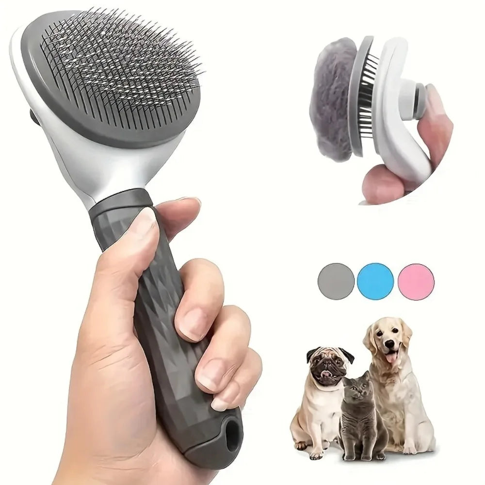 Self Cleaning Slicker Brush for Cats Dogs, One-click Pet Hair Remover Comb, Shedding Grooming Brush with Retractable Needles Qme