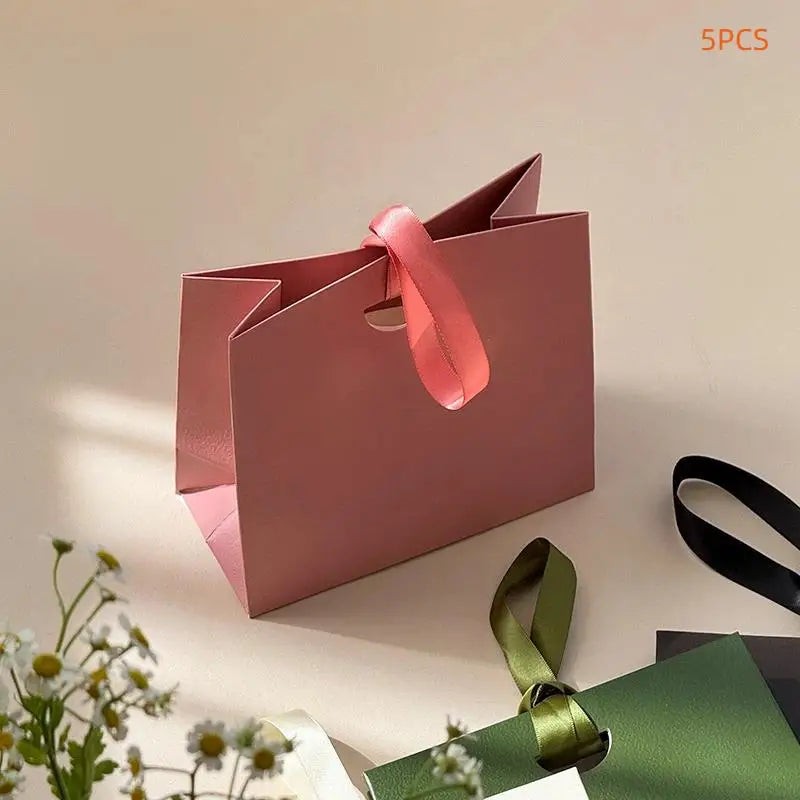 Jewelery Packaging With Ribbon Paper Gift Wrapping Bag Lipstick Storage Wedding Party Gift Tote Handbag Qme Pink
