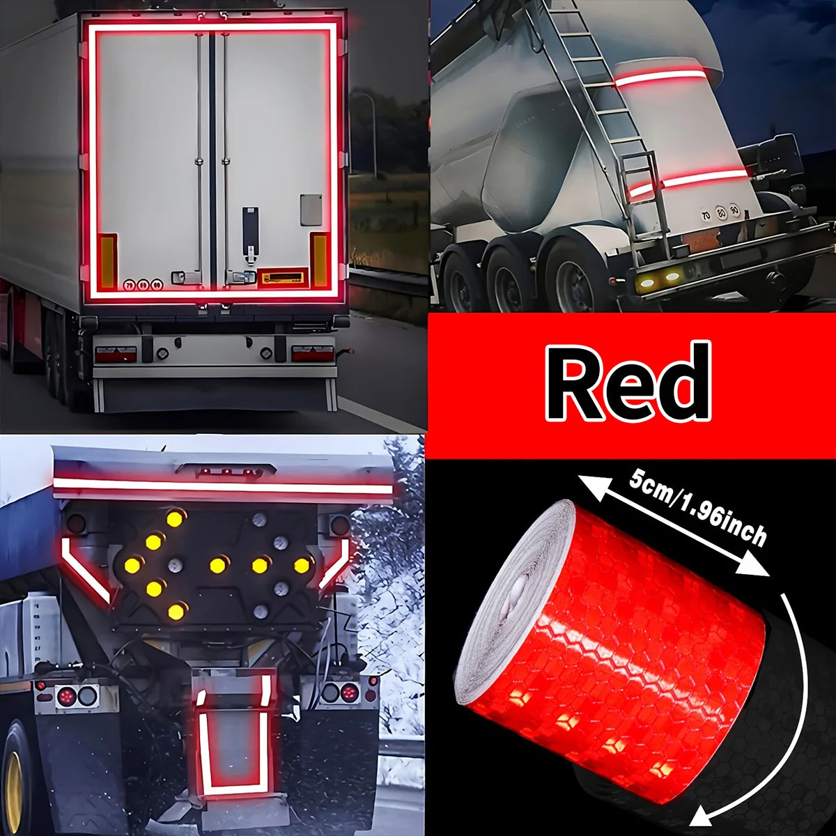5cm*3M Reflective Warning Tapes Waterproof Outdoor Car Stickers Safety Strip White Red Fluorescent Yellow Reflectors for Bicycle Qme Red