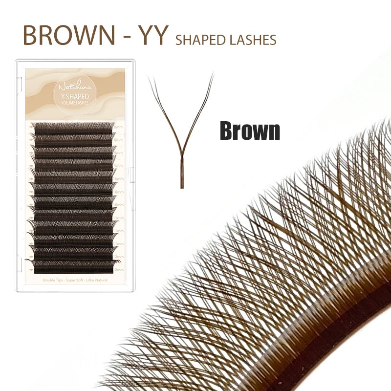 NATUHANA Brown YY Shape Individual Lash Clusters Soft PBT Colored Qme