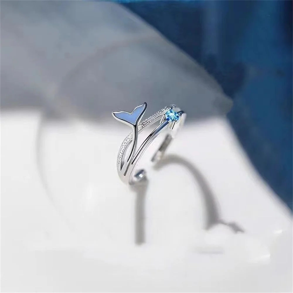 Delicate Mermaid Foam Open Fishtail Ring for Women High End Daily Travel Jewelry Party Luxury Gift Qme Blue resizable