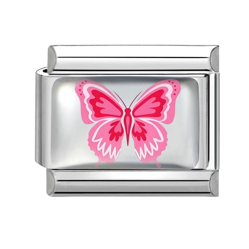 Wholesale Fashion Pink Love Heart Butterfly Planet Dice Cherry Italian Charm Links Fit 9MM Stainless Steel Bracelet DIY Making Qme Style 16