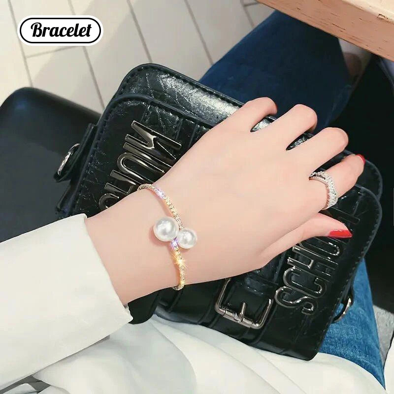 Full Diamond And Large And Small Pearl Open Collar For Women Japanese And Korean Personality Neck Strap Clavicle Chain Qme A3