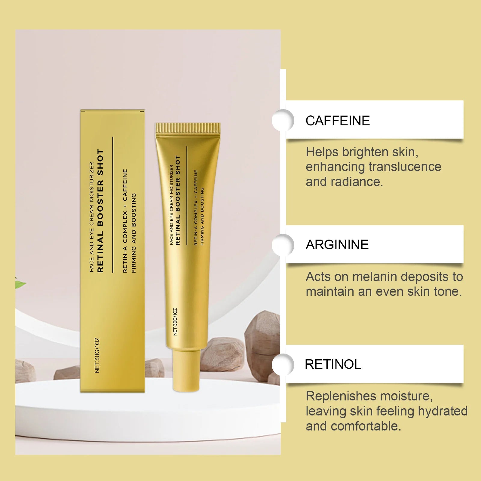Retinol Firming Cream with Caffeine Tighten Skin Elasticity Strengthened Barrier Protection Rejuvenate Shrinks Pores Brighten Qme
