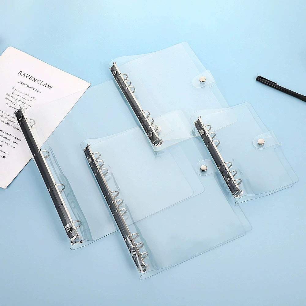 Transparent PVC Binder Clip File Folder A5/A6 Loose Leaf 6 Ring Binder Planner School Office Supplies Qme