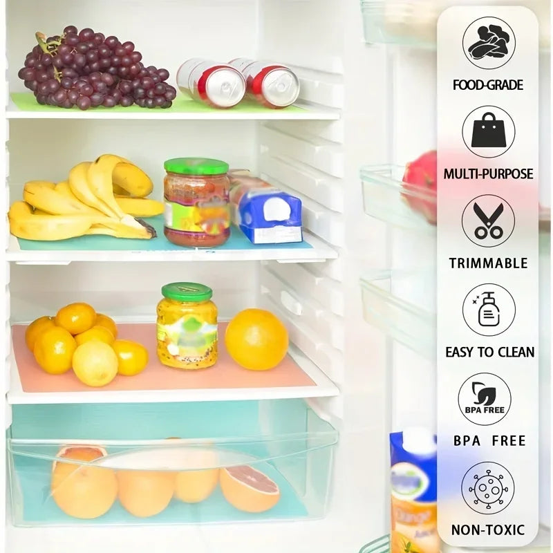4PCS EVA Waterproof Refrigerator Liner Mat Washable Mildew Kitchen Pad Anti-oil Cabinet Drawer Placemat Heat-insulat Fridge Mat Qme