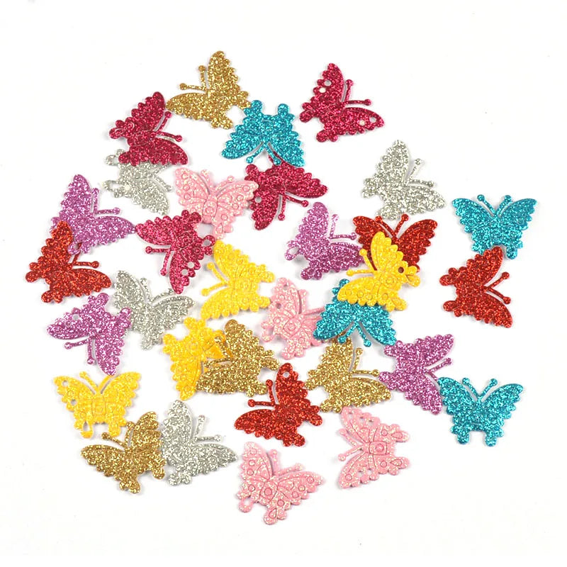 100pcs 27x22mm Glitter Colorful Butterfly Patches DIY Scrapbooking Supplies Crafts Headdress Accessories Costume Art Decoration Qme