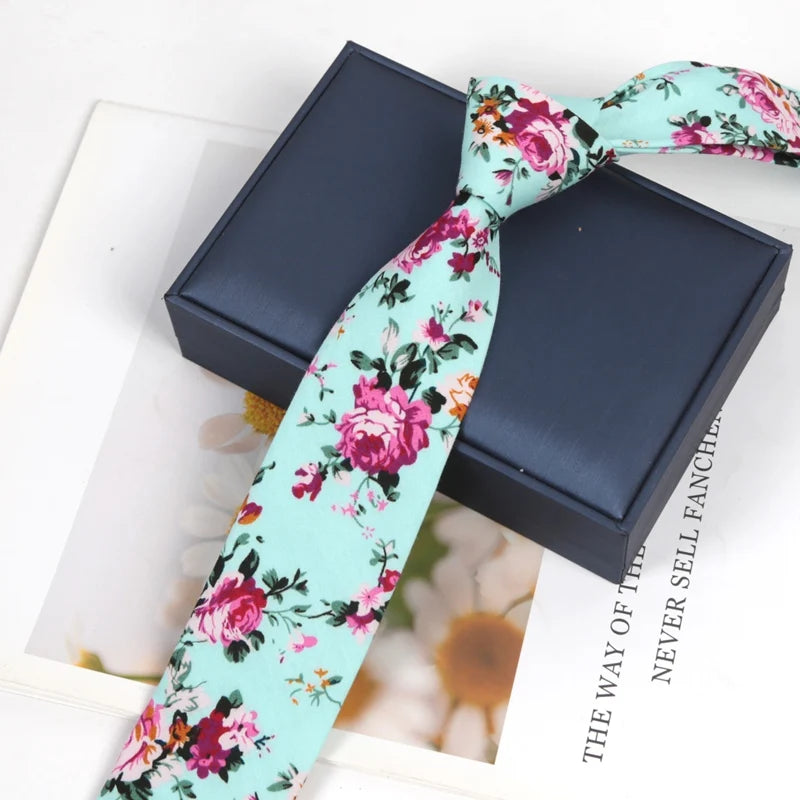 100 Cotton Floral Ties Men Women Elegant Flower Printed Necktie Dress Qme