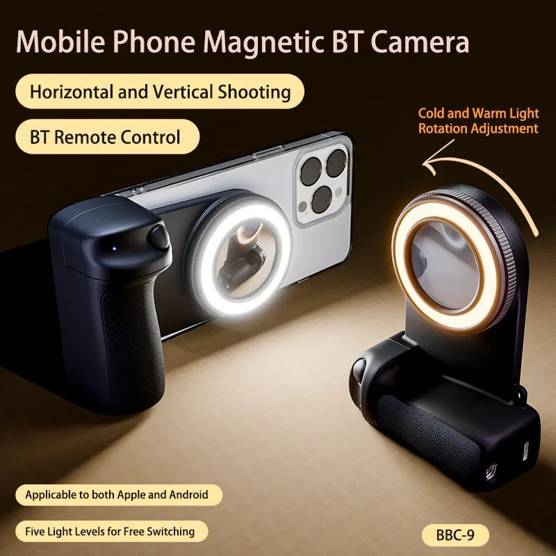Bluetooth Camera Assist Magsafe Magnetic Remote Selfie Handheld Stable Anti Shake Live Light Qme black