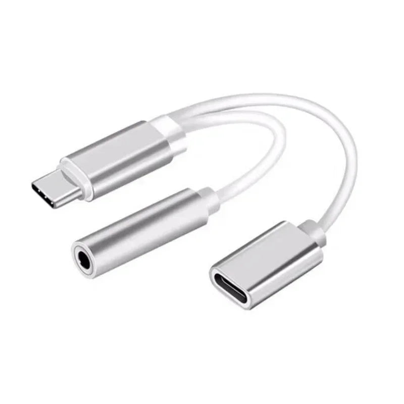 5pcs Type-C Adapter 2 In 1 Type C To 3.5 Earphone Adapter Audio Type-c To Earphone 3mm Jack AUX Usb C 3.5 for Xiaomi Huawei Qme Silver