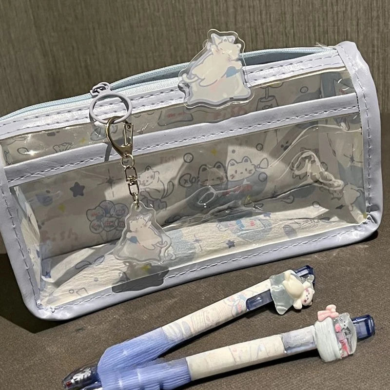 Multi-layer Vertical Cartoon Translucent Pencil Case Large-capacity Qme