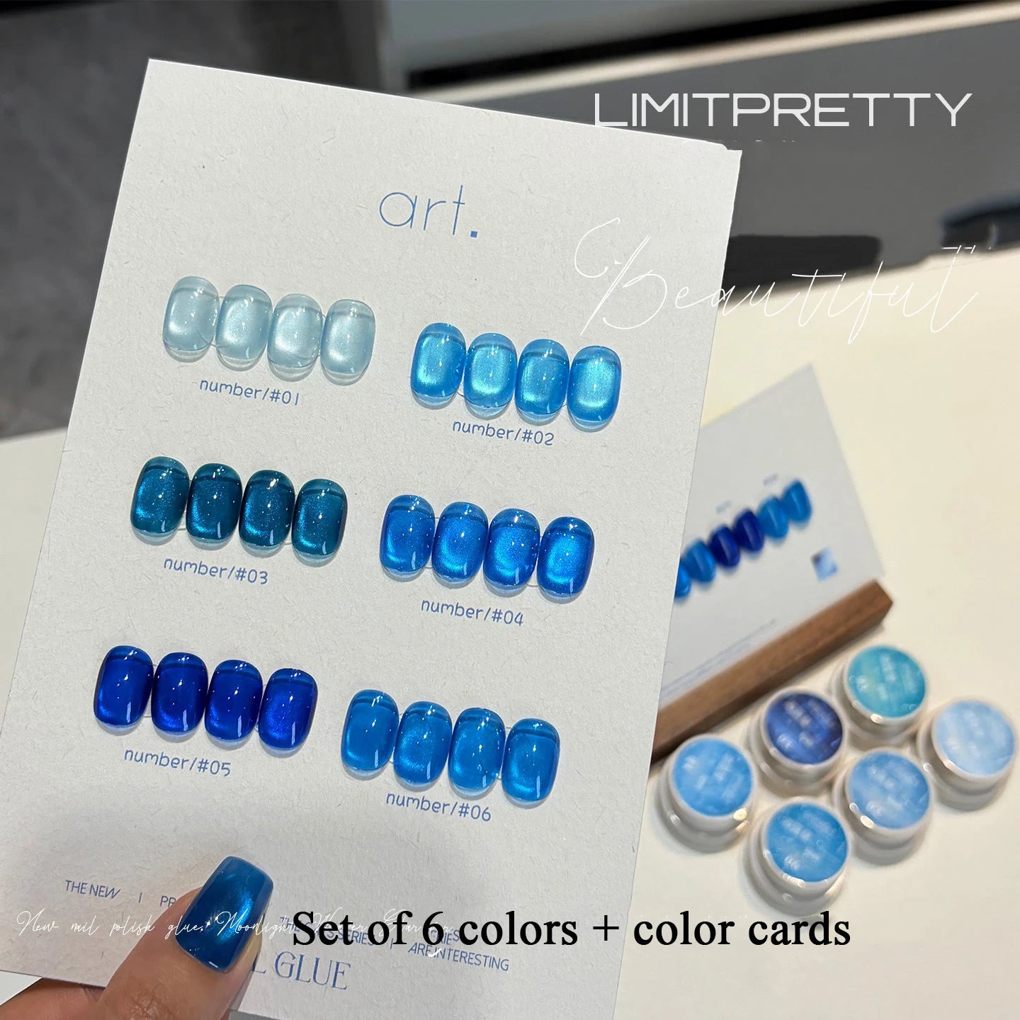 Ocean Blue Cat Eye Gel Polish, High Density Sparkle Glass Bead Magnetic Nail Art, Summer Nail Soak Off UV LED Polish Manicure Qme 6pcs 5ml
