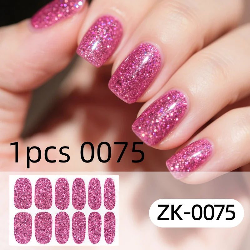 Nail Full Wrap Stickers Glitter Self Adhesive Gel Sticker Women Home
